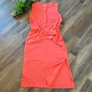 LOU & GREY Coral Sleeveless 100% Cotton Maxi Dress with Front Pocket, Size Small